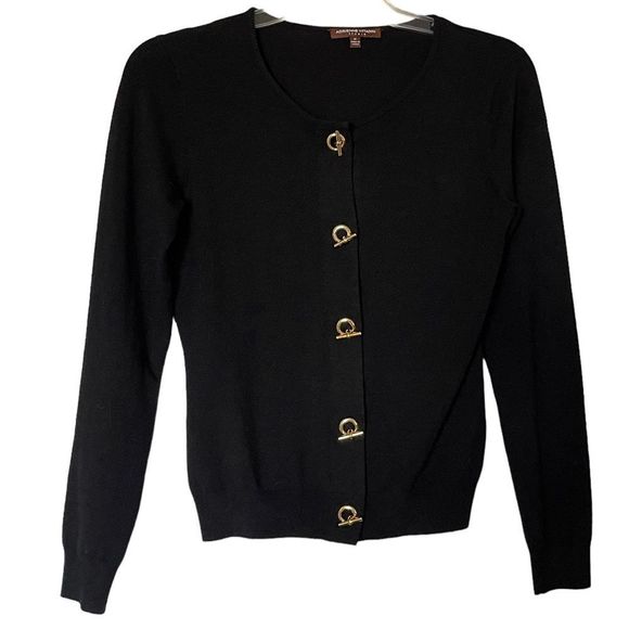 ADRIENNE VITTADINI like new front close sweater, black, size Medium - Picture 3 of 7